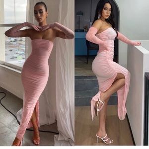 HOUSE OF CB 'Sofia' Fairy Pink Mesh Maxi Dress strapless NWOT size S